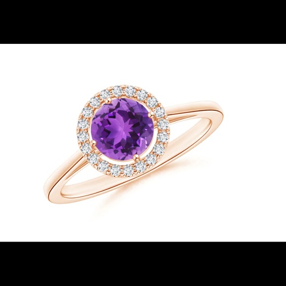 Amethyst Ring Diamond Halo 14K Rose Gold Certified